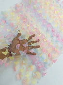 3D Butterfly Design Lace - Pastel Rainbow - Embroidered Lace with 3D Butterfly Design By Yard