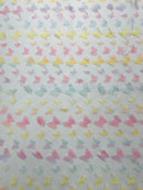 3D Butterfly Design Lace - Pastel Rainbow - Embroidered Lace with 3D Butterfly Design By Yard