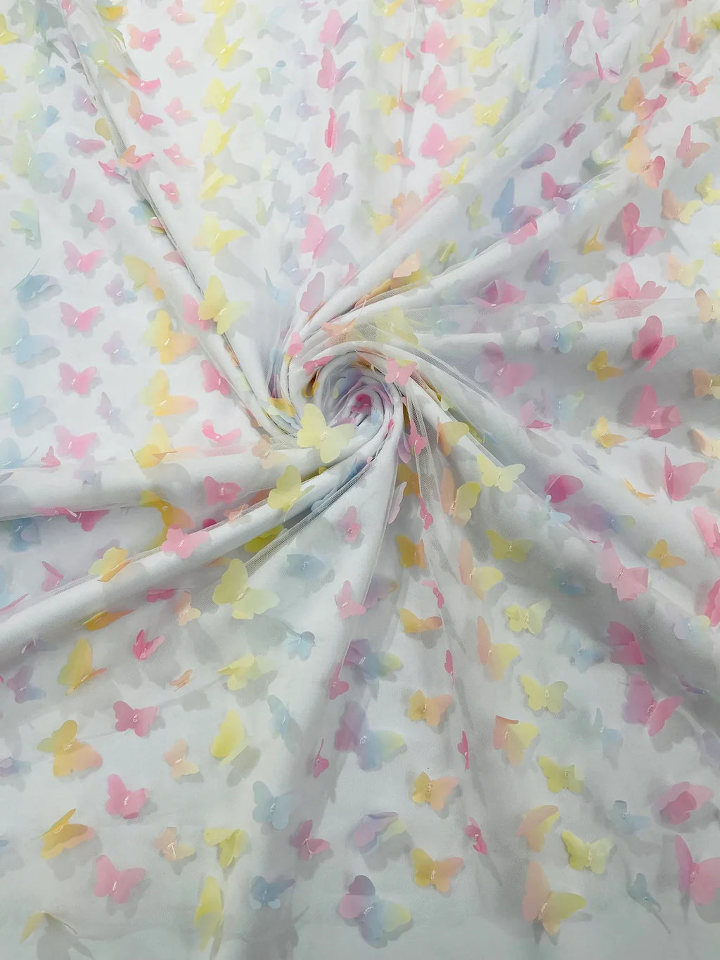 3D Butterfly Design Lace - Pastel Rainbow - Embroidered Lace with 3D Butterfly Design By Yard