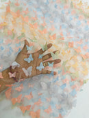 3D Butterfly Design Lace - Pastel Multi-Color - Embroidered Lace with 3D Butterfly Design By Yard