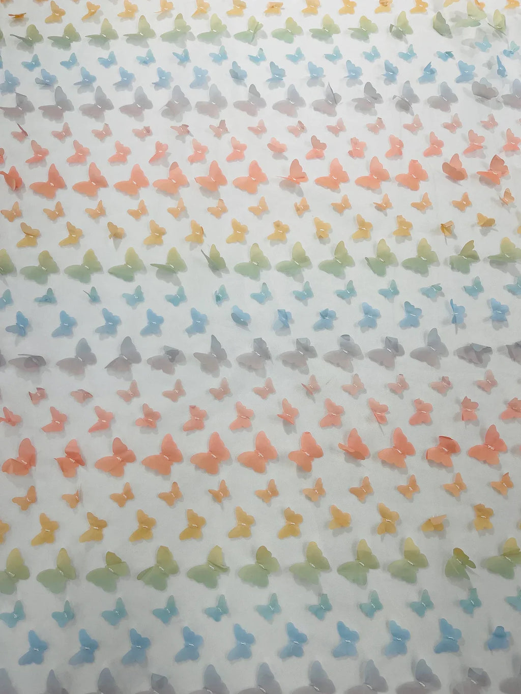 3D Butterfly Design Lace - Pastel Multi-Color - Embroidered Lace with 3D Butterfly Design By Yard