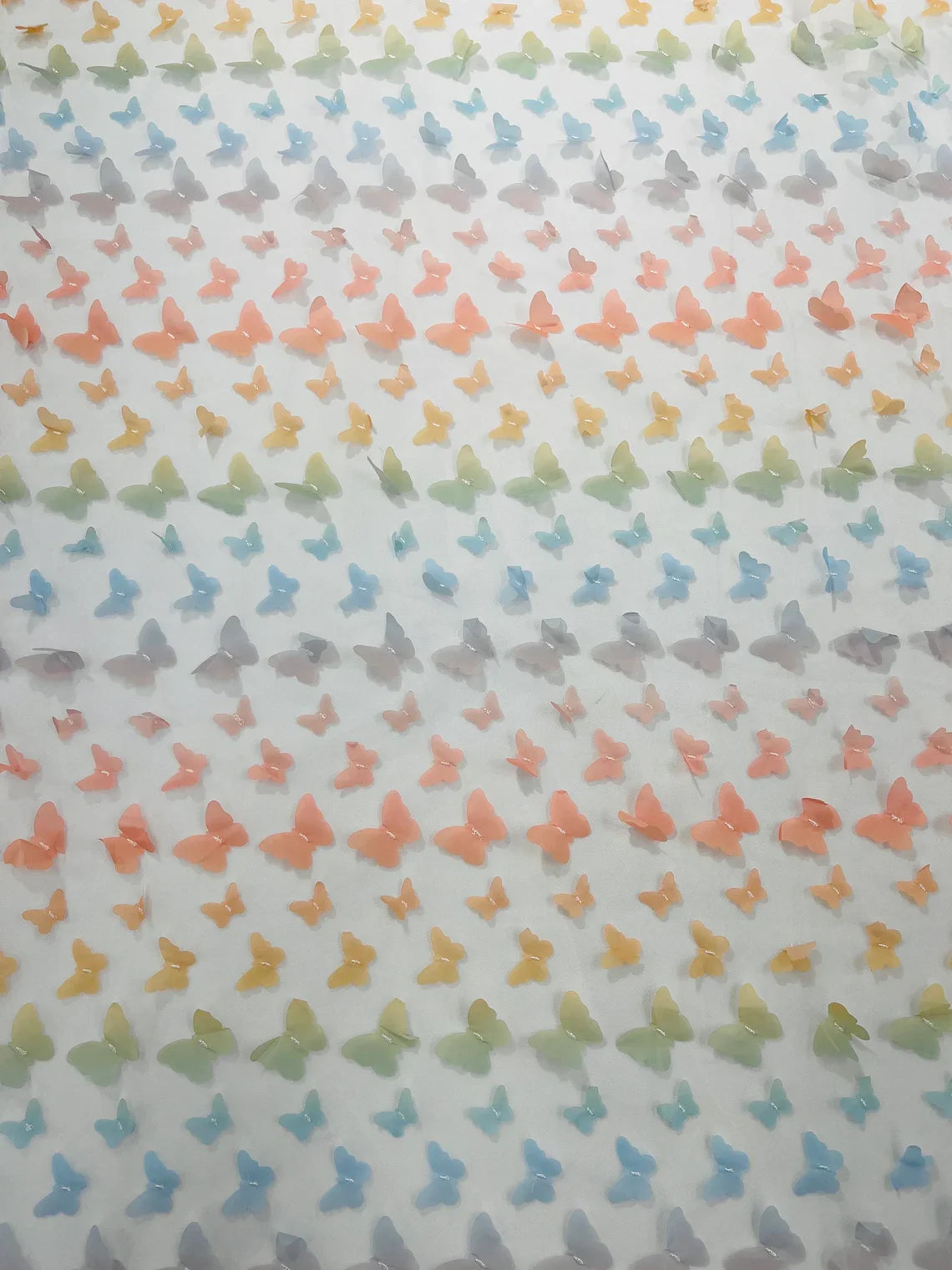 3D Butterfly Design Lace - Pastel Multi-Color - Embroidered Lace with 3D Butterfly Design By Yard