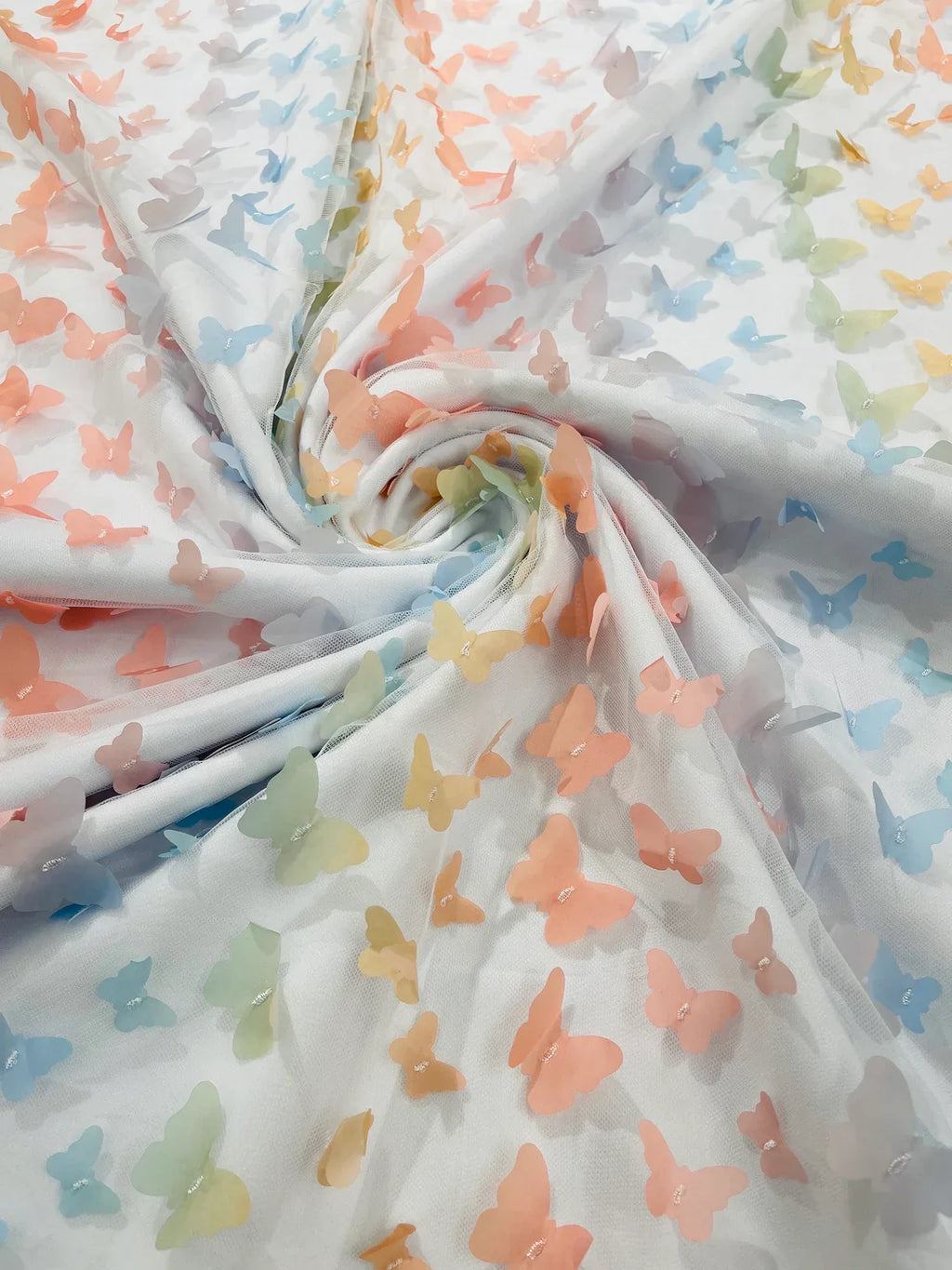 3D Butterfly Design Lace - Pastel Multi-Color - Embroidered Lace with 3D Butterfly Design By Yard