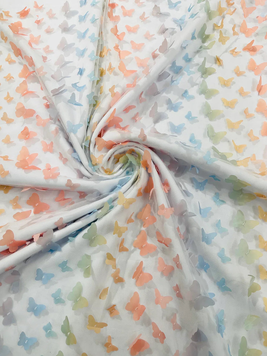 3D Butterfly Design Lace - Pastel Multi-Color - Embroidered Lace with 3D Butterfly Design By Yard