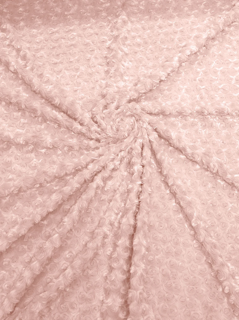 58" Minky Swirl Rose Fabric - Peach - Soft Rosebud Plush Fur Fabric Sold By The Yard