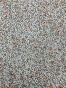 Beads and Sequins Lace - Peach / Silver - Embroidered Beads and Sequins on Lace Mesh Fabric By Yard