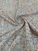 Beads and Sequins Lace - Peach / Silver - Embroidered Beads and Sequins on Lace Mesh Fabric By Yard