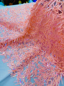 Sword Large Shiny Sequins - Peach - Hanging Iridescent Sequins On Lace Fabric By Yard