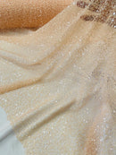 Pearl Sequins Bead Fabric - Peach - Small Beads and Sequins Embroidered on Lace By Yard