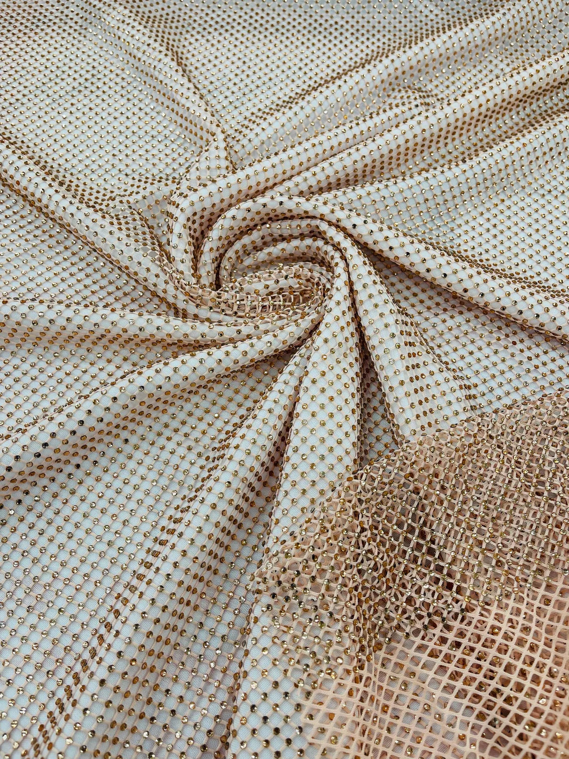 Fish Net Spandex Rhinestone Fabric - Solid Spandex Fish Net Rhinestones Fabric Sold by Yard