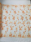 Multi-Color 3D Flower Fabric - Peach - Multi-Tone 3D Flower Lace Fabrics Sold By Yard