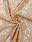 Corded Lace Fabric - Peach - Embroidered Flower Design Lace Fabric Sold By Yard