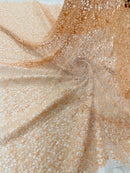 Cast Net Sequins Fabric - Peach - Embroidery Fish Net Design Sequins Lace Fabric By Yard