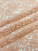 Corded Lace Fabric - Peach - Embroidered Flower Design Lace Fabric Sold By Yard