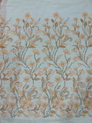 3D Tulle Flower Bead Fabric - Peach - Mesh Flower Plant Design with Beads By Yard