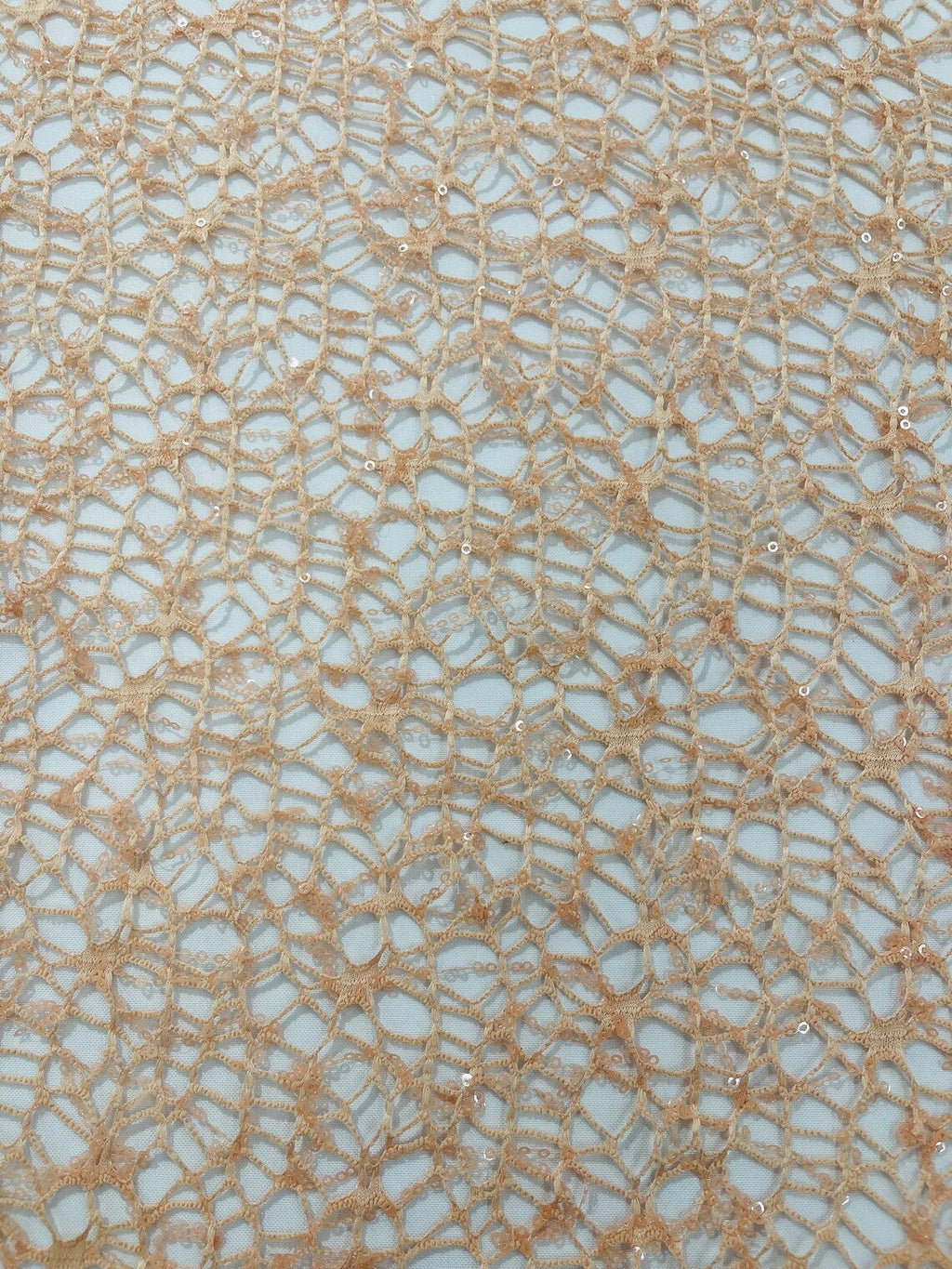 Cast Net Sequins Fabric - Peach - Embroidery Fish Net Design Sequins Lace Fabric By Yard