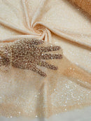 Pearl Sequins Bead Fabric - Peach - Small Beads and Sequins Embroidered on Lace By Yard