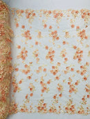 Multi-Color 3D Flower Fabric - Peach - Multi-Tone 3D Flower Lace Fabrics Sold By Yard