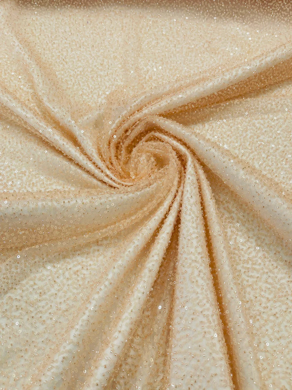 3D Beaded Lace Fabric - Peach - Heavy Embroidery Handmade Lace, Beaded Fabric By Yard
