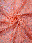 Sword Large Shiny Sequins - Peach - Hanging Iridescent Sequins On Lace Fabric By Yard