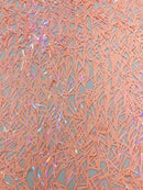 Sword Large Shiny Sequins - Peach - Hanging Iridescent Sequins On Lace Fabric By Yard