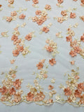 Multi-Color 3D Flower Fabric - Peach - Multi-Tone 3D Flower Lace Fabrics Sold By Yard