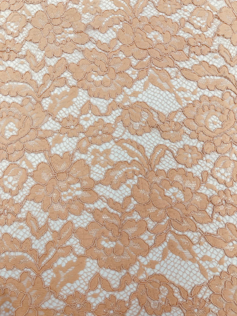 Floral Embroidered Corded Lace Fabric for Wedding Dress
