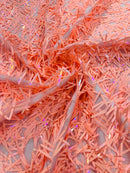 Sword Large Shiny Sequins - Peach - Hanging Iridescent Sequins On Lace Fabric By Yard