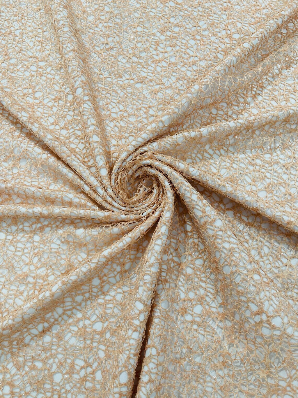 Cast Net Sequins Fabric - Peach - Embroidery Fish Net Design Sequins Lace Fabric By Yard