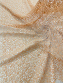 Cast Net Sequins Fabric - Peach - Embroidery Fish Net Design Sequins Lace Fabric By Yard