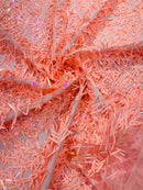 Sword Large Shiny Sequins - Peach - Hanging Iridescent Sequins On Lace Fabric By Yard