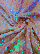 Round Large Sequins - Peach Iridescent - Paillette Large Round Sequins Design Fabric By Yard