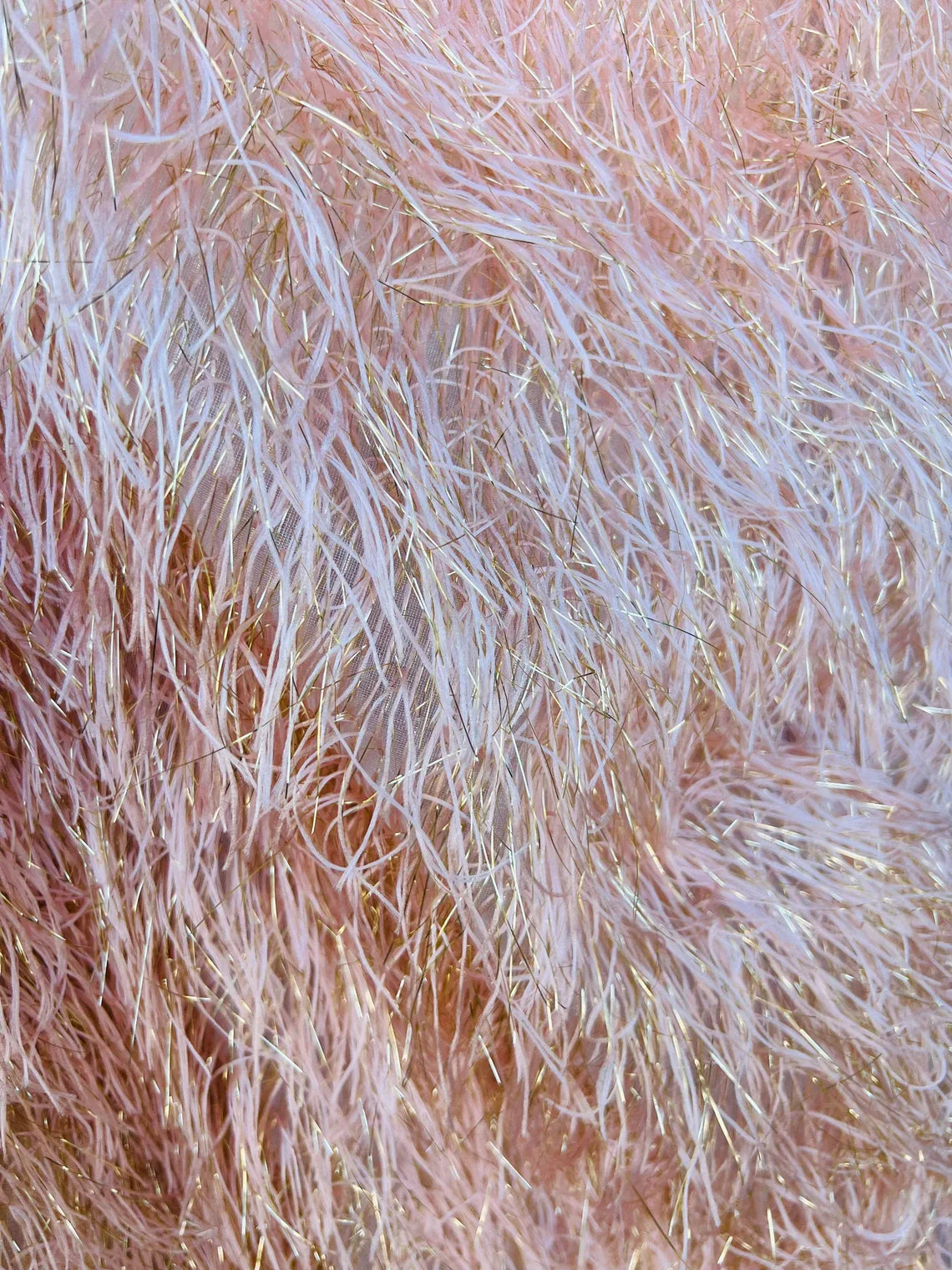 Metallic Eyelash Fabric  - Feather/Eyelash/Fringe Design on Mesh Sold By Yard