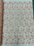 Small Flower Fabric - Peach - Floral Plant Embroidered Design on Lace Mesh By Yard