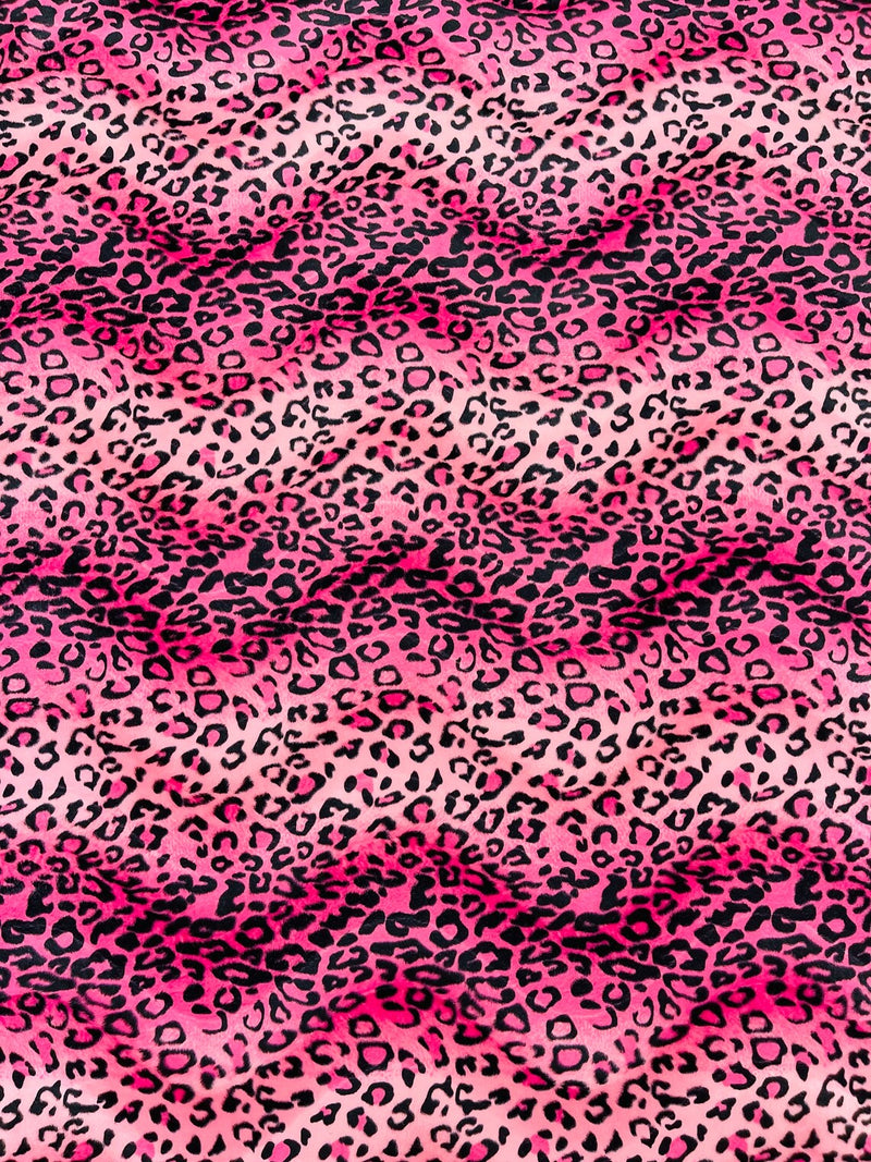 Leopard Velboa Faux Fur Fabric - Pink / Black - Cheetah Animal Print Velboa Fabric Sold By The Yard