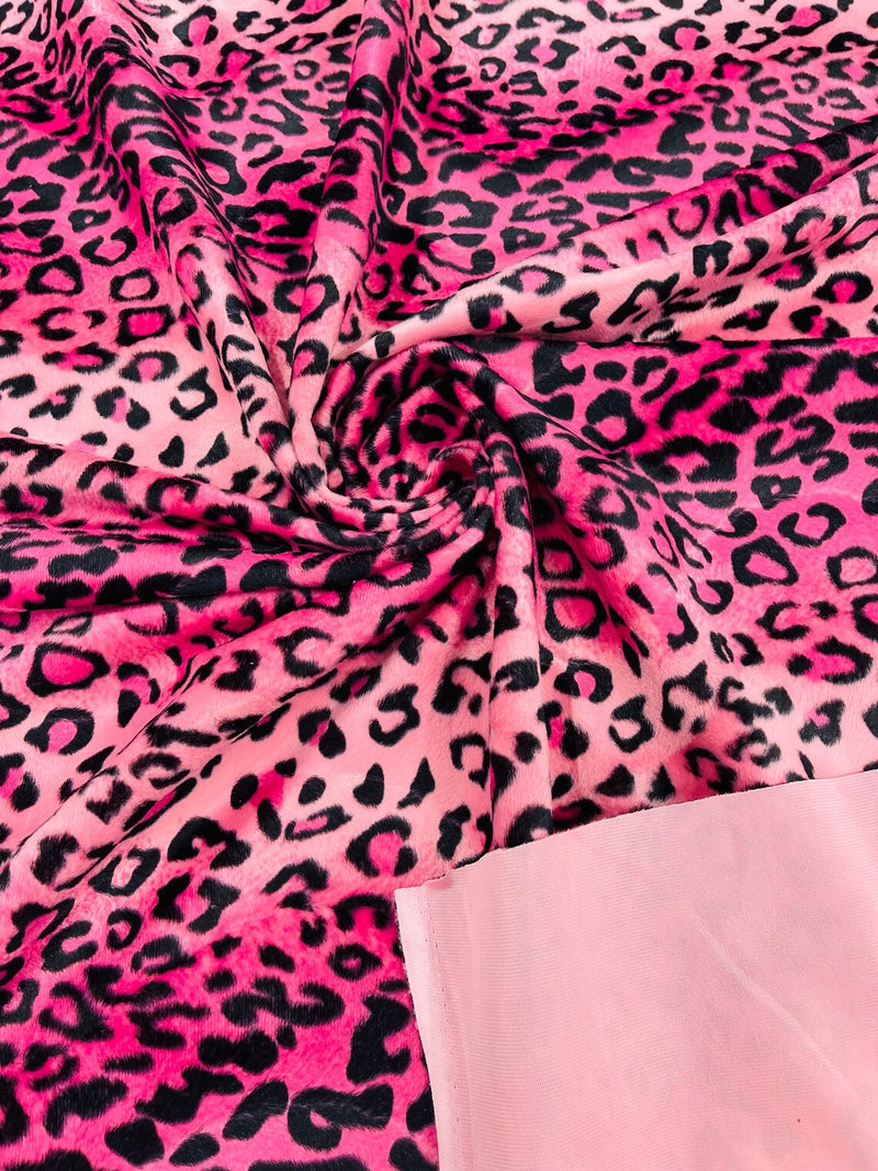 Leopard Velboa Faux Fur Fabric - Pink / Black - Cheetah Animal Print Velboa Fabric Sold By The Yard