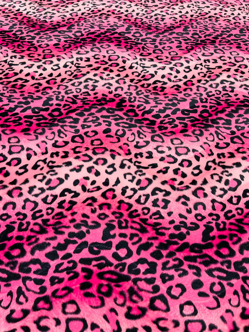 Leopard Velboa Faux Fur Fabric - Pink / Black - Cheetah Animal Print Velboa Fabric Sold By The Yard