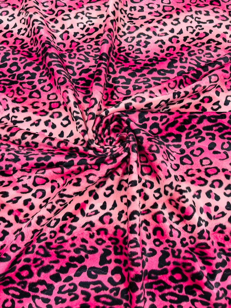 Leopard Velboa Faux Fur Fabric - Pink / Black - Cheetah Animal Print Velboa Fabric Sold By The Yard