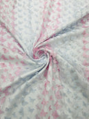 3D Butterfly Design Lace - Pastel Pink / Lilac - Embroidered Lace with 3D Butterfly Design By Yard