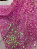 Sword Large Shiny Sequins - Pink - Hanging Iridescent Sequins On Lace Fabric By Yard