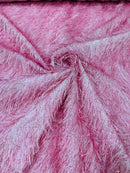 Metallic Eyelash Fabric - Pink - Feather/Eyelash/Fringe Design on Mesh By Yard