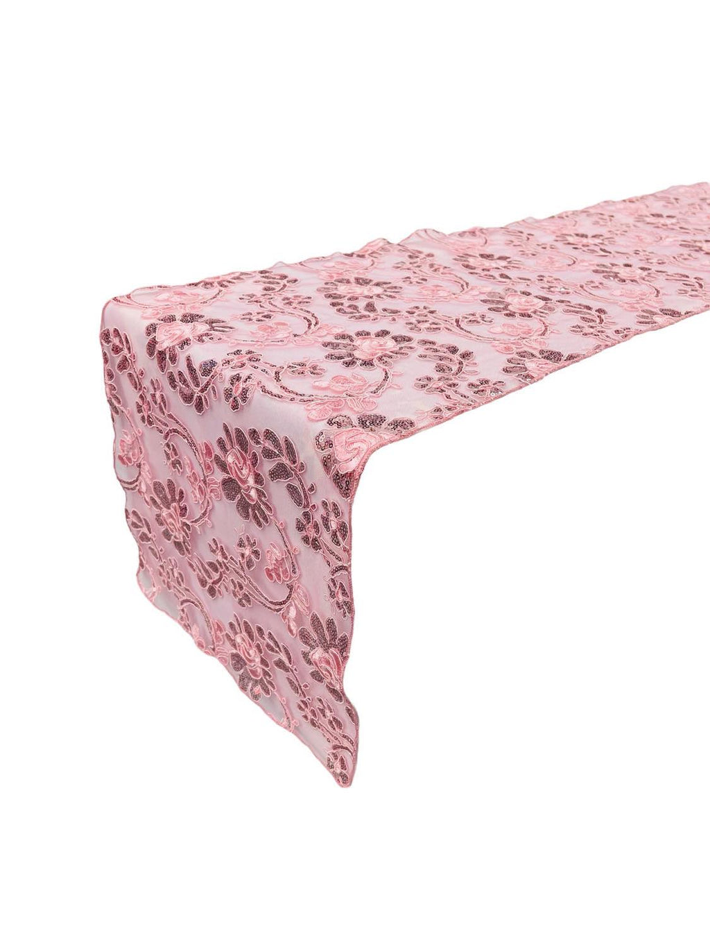 Floral Lace Sequins Table Runner - Pink - 12" x 90" Floral Lace Table Runner