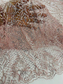 Mermaid Glitter Design - Pink - Tulle Mesh with Mermaid Tail Glitter Design Sold By Yard