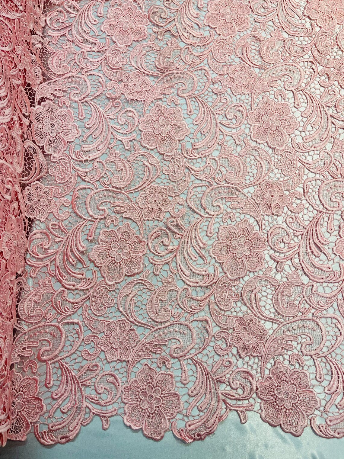 Guipure Lace Fabric - Pink - Floral Bridal Lace Guipure By Yard