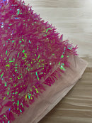 Sword Large Shiny Sequins - Pink - Hanging Iridescent Sequins On Lace Fabric By Yard