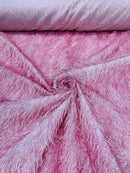 Metallic Eyelash Fabric - Pink - Feather/Eyelash/Fringe Design on Mesh By Yard