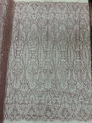 Mermaid Glitter Design - Pink - Tulle Mesh with Mermaid Tail Glitter Design Sold By Yard