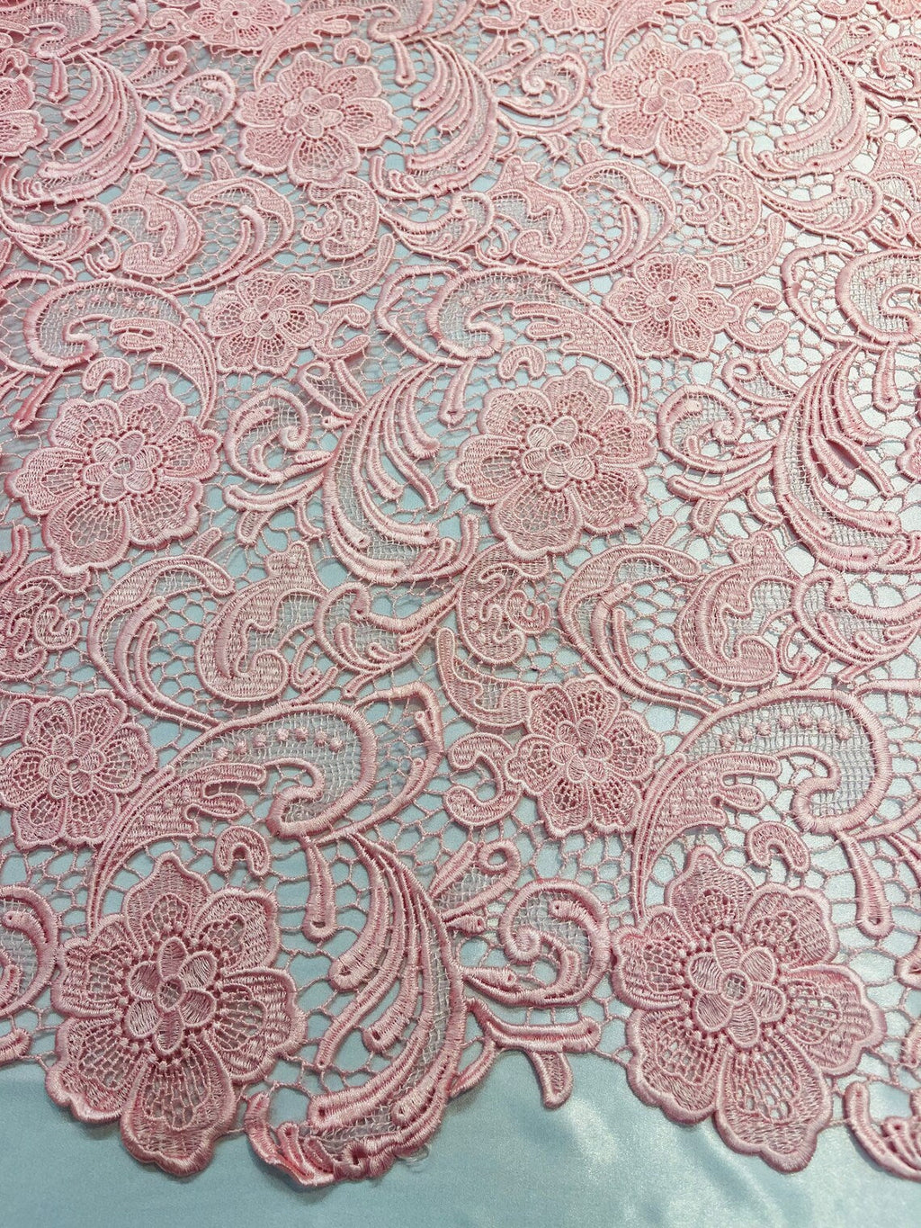 Guipure Lace Fabric - Pink - Floral Bridal Lace Guipure By Yard
