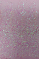 Zig Zag Design Sequins - Pink - 4 Way Stretch Embroidered Zig Zag Sequins Lace Fabric By The Yard