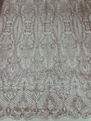 Mermaid Glitter Design - Pink - Tulle Mesh with Mermaid Tail Glitter Design Sold By Yard